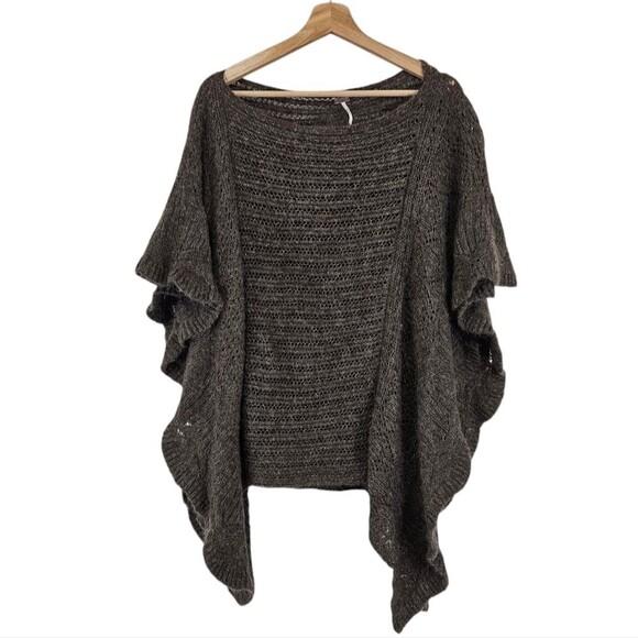 Free People Wool Blend Poncho Flutter Wing Pullover Knit Sweater OVERSIZED XS - Picture 1 of 5